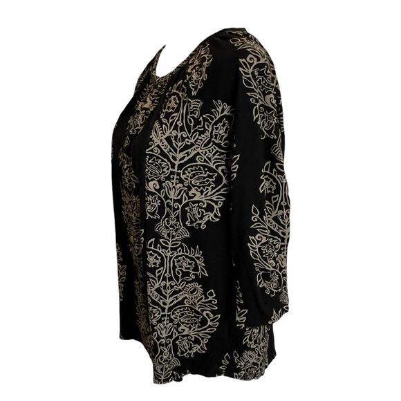 Lucky Brand Peasant Blouse Size 1X Plus Black Beige Keyhole Boho Top Shirt - Picture 5 of 8